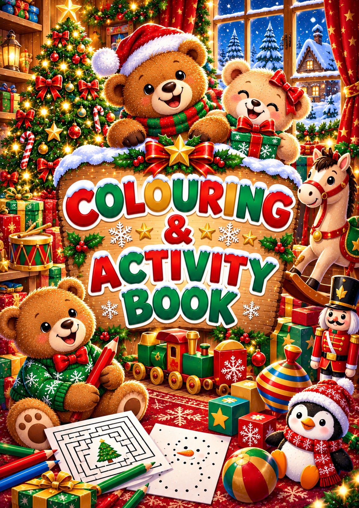 Festive Teddy Colouring & Activity Book cover option