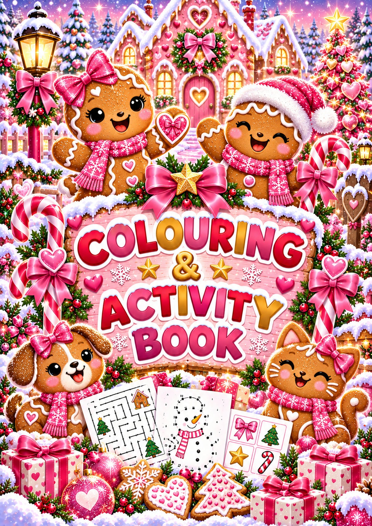 Pink Gingerbread Colouring & Activity Book cover option