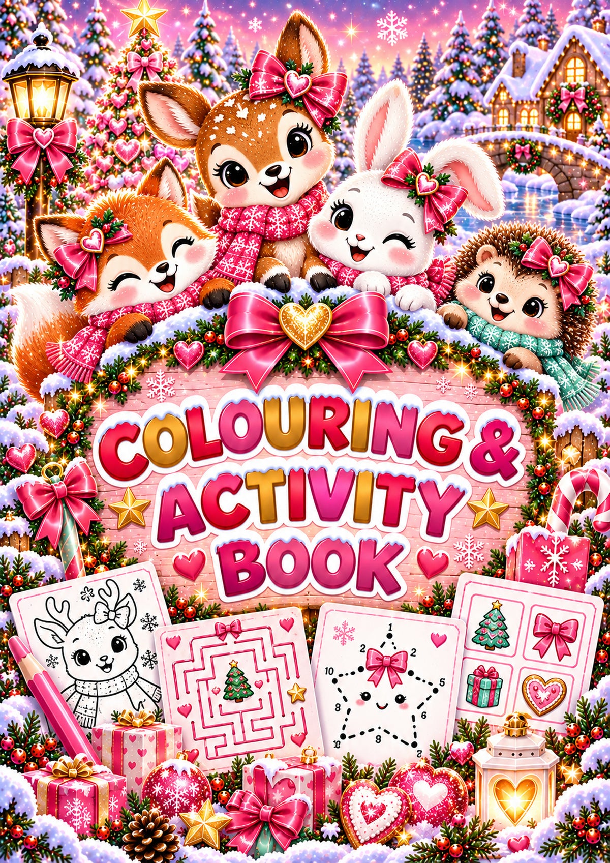 Pink Christmas Animals Colouring & Activity Book cover option