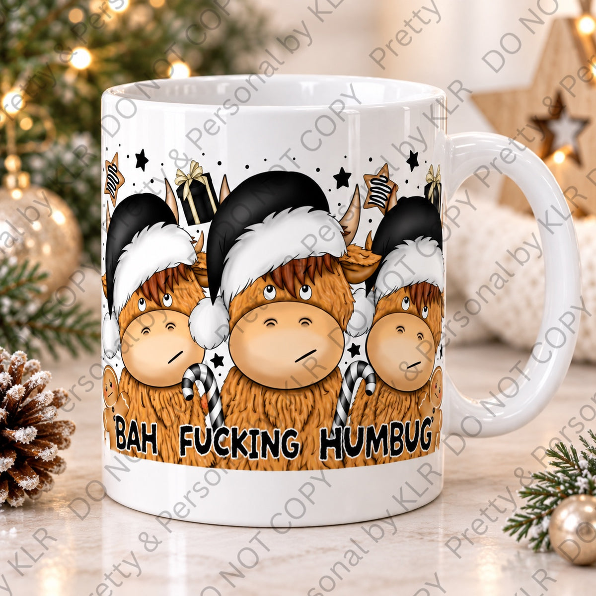 Funny sweary Bah Fucking Humbug Highland Cow Christmas mug
