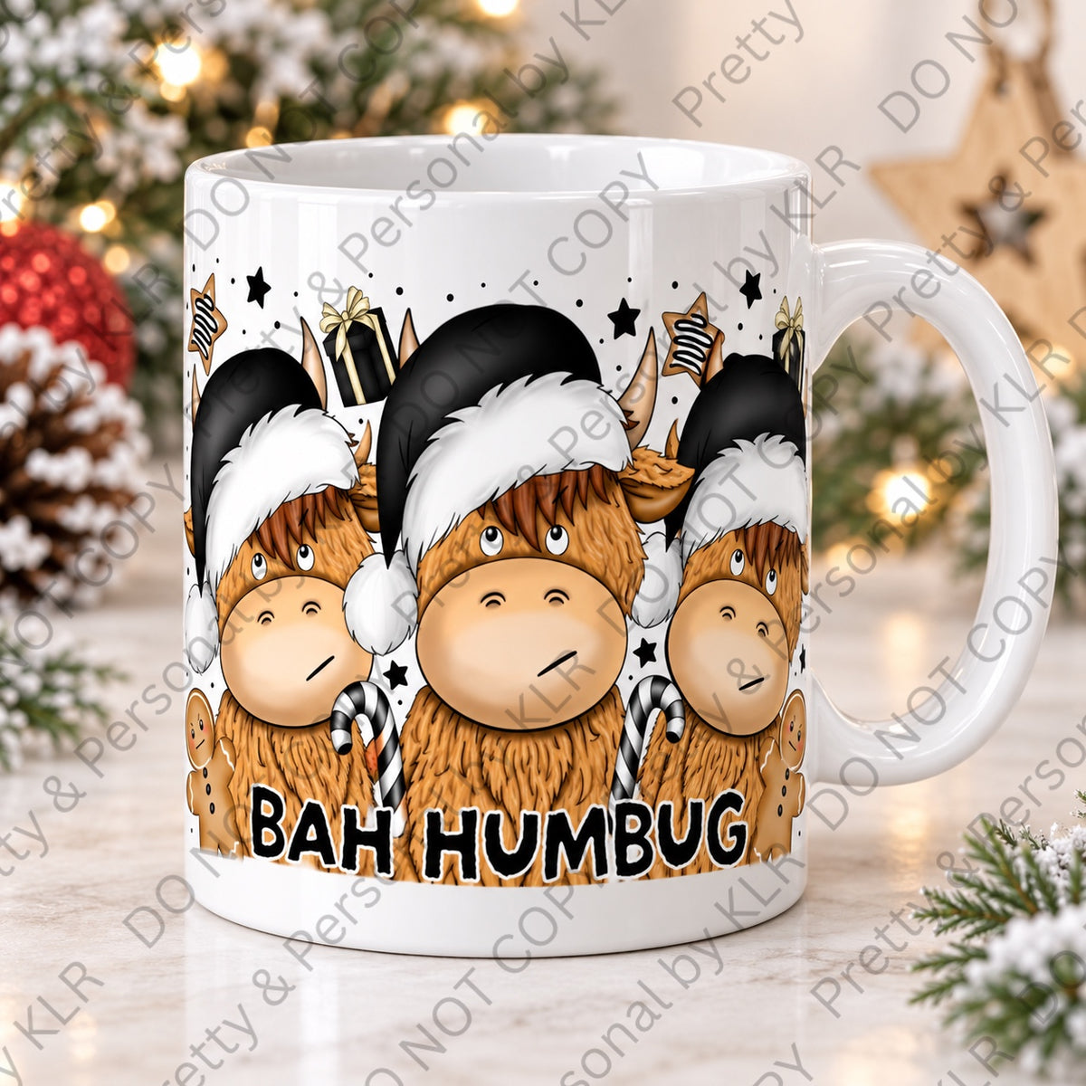 Funny Bah Humbug Highland Cow Christmas mug