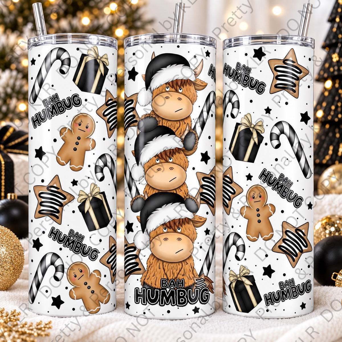 Funny Bah Humbug Highland Cow 20oz Christmas tumbler
