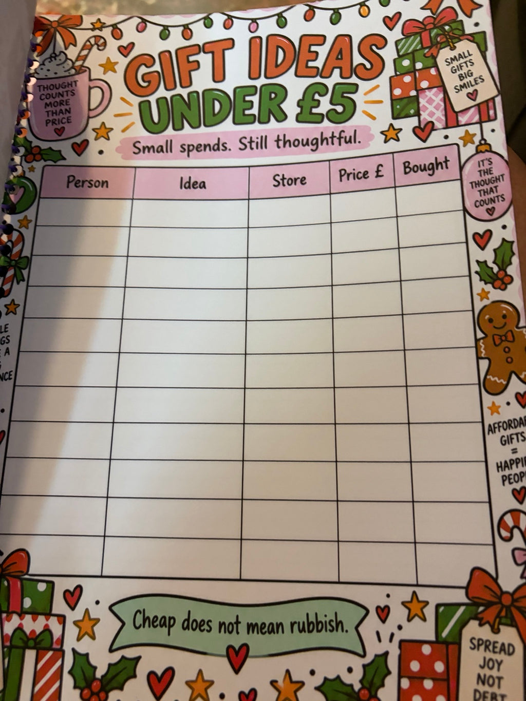 Christmas planner gift ideas under £5 page
