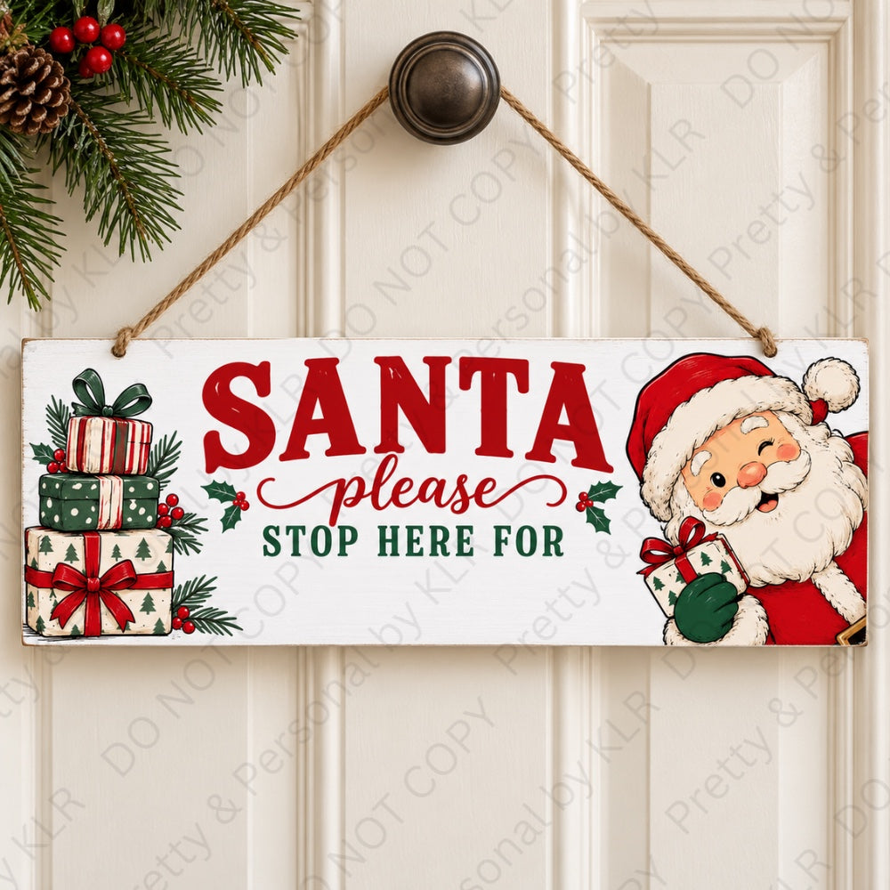 Design 14: Cartoon Santa with Presents wooden Christmas door plaque 28 x 10 cm
