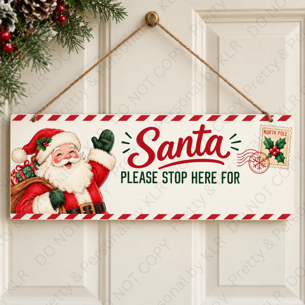 Design 15: Santa North Pole Postcard wooden Christmas door plaque 28 x 10 cm
