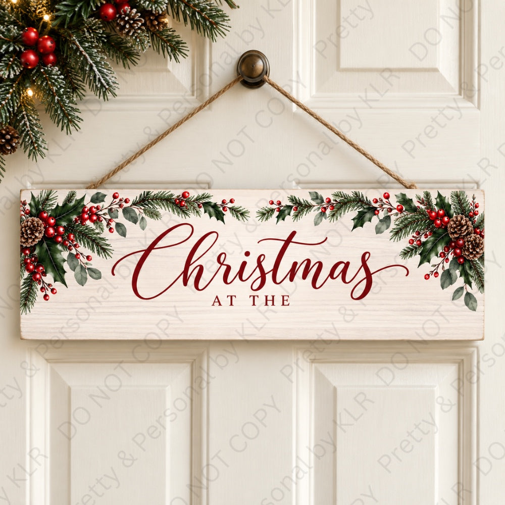 Design 18: Red Holly Christmas at the wooden Christmas door plaque 28 x 10 cm
