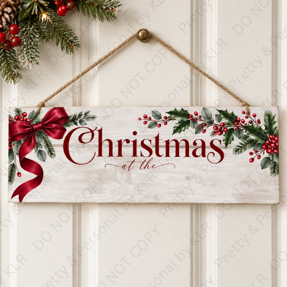 Design 20: Red Ribbon Christmas at the wooden Christmas door plaque 28 x 10 cm