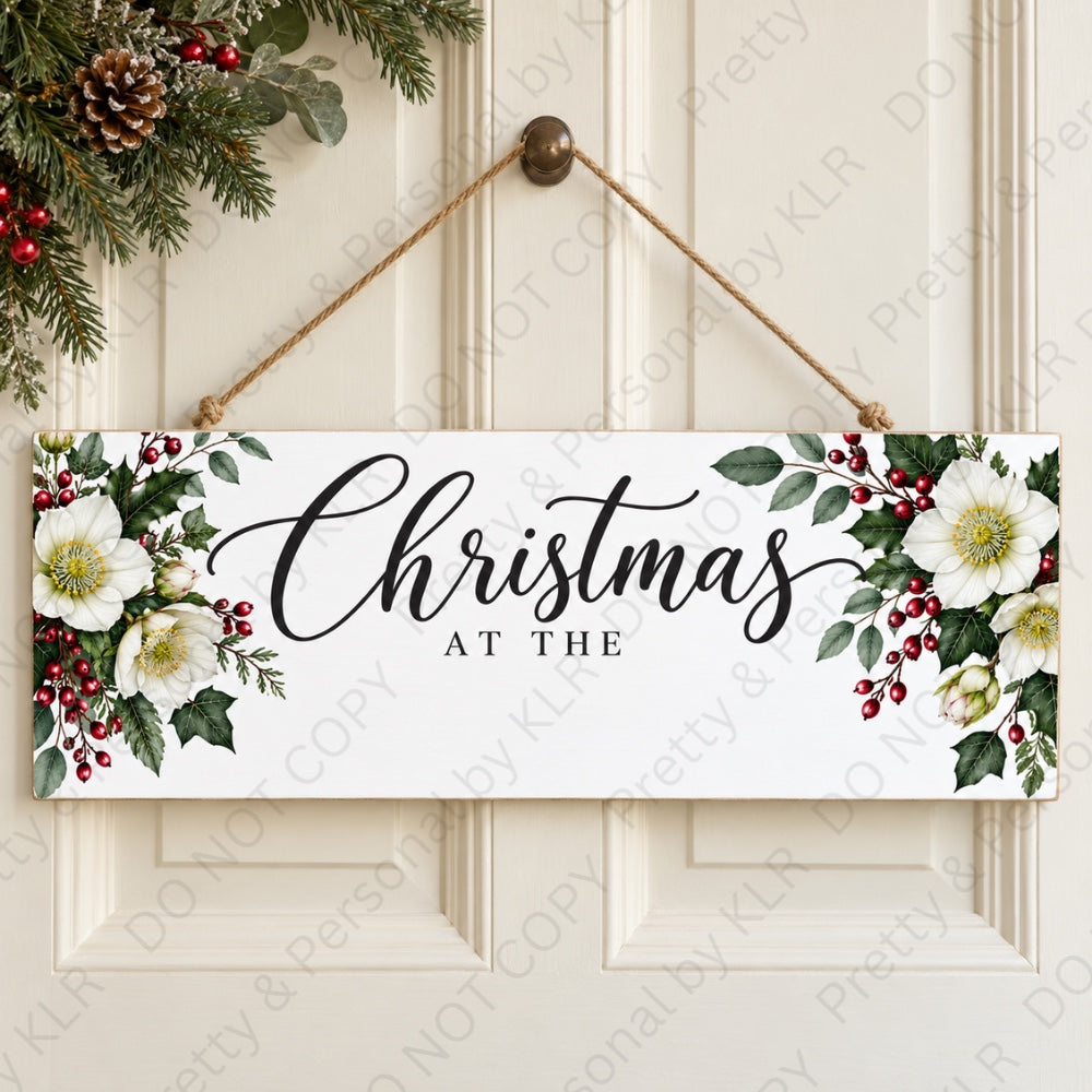 Design 21: White Flower Christmas at the wooden Christmas door plaque 28 x 10 cm