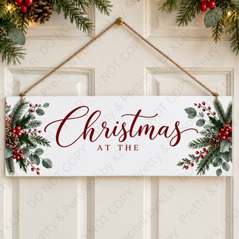 Design 22: Berry Holly Christmas at the wooden Christmas door plaque 28 x 10 cm