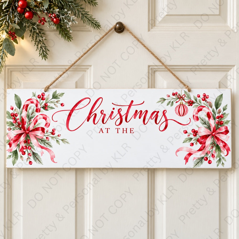 Design 4: Candy Cane Christmas at the wooden Christmas door plaque 28 x 10 cm