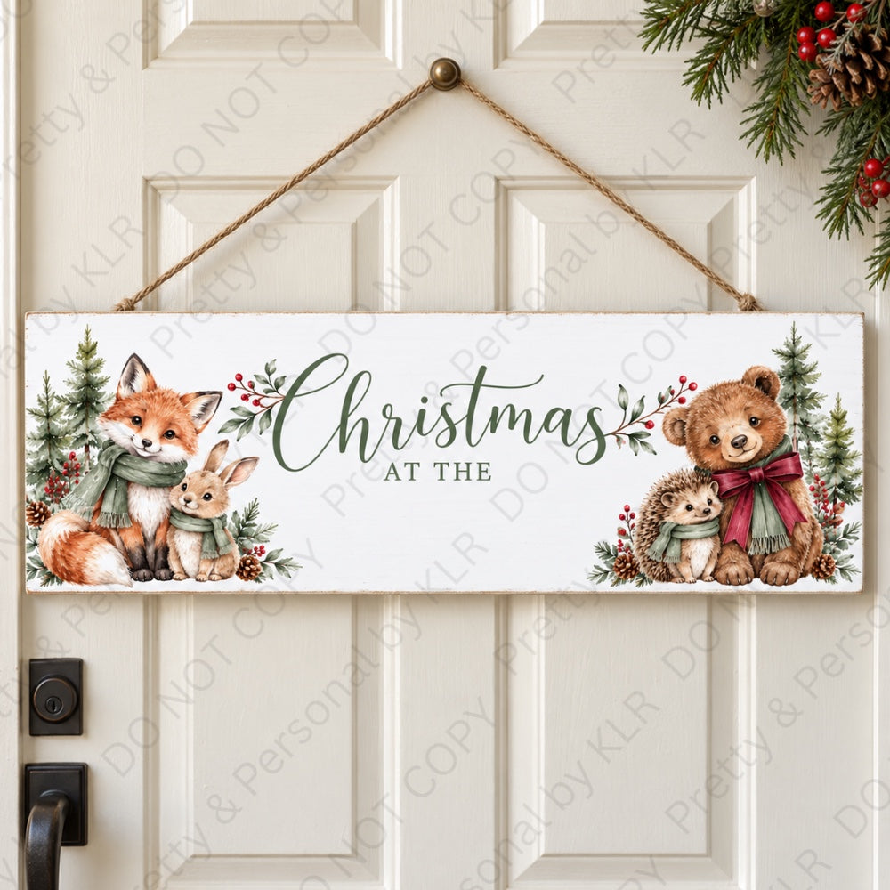 Design 5: Woodland Animals Christmas at the wooden Christmas door plaque 28 x 10 cm