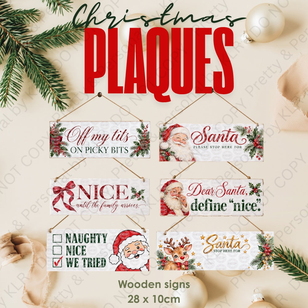 22 wooden Christmas hanging door plaque designs, 28 x 10 cm overview