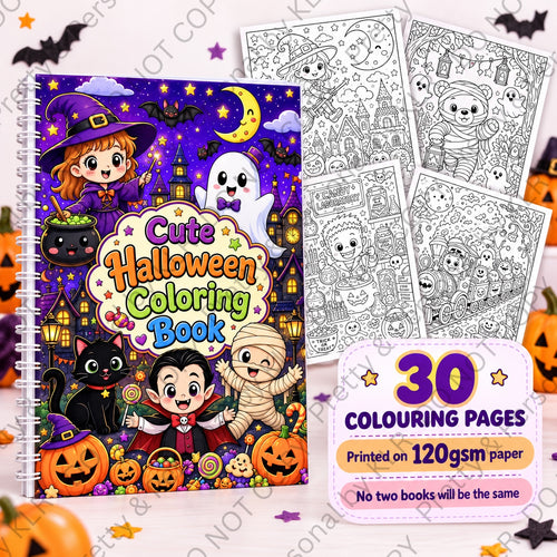 Cute Halloween A4 spiral colouring book with 30 pages