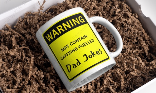 Dad joke mug design 11: May contain caffeine-fuelled Dad jokes