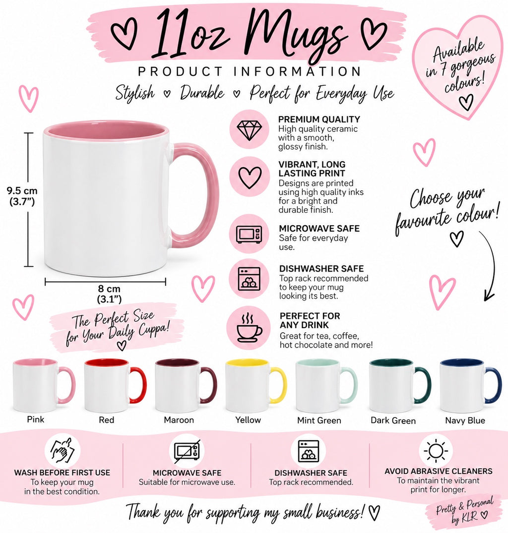 11oz coloured mugs with matching handles and inside