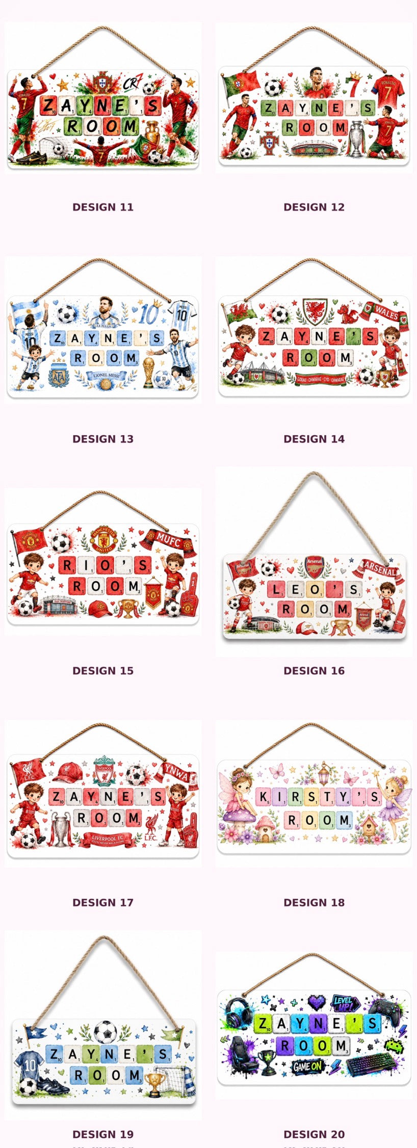 Personalised MDF children’s door plaque designs 11 to 20