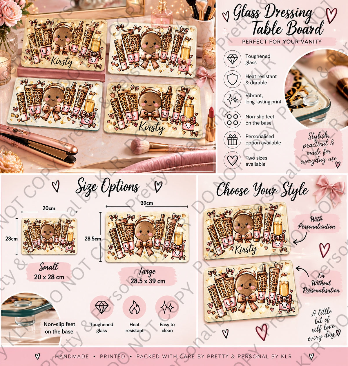 Leopard print glass dressing table board designs