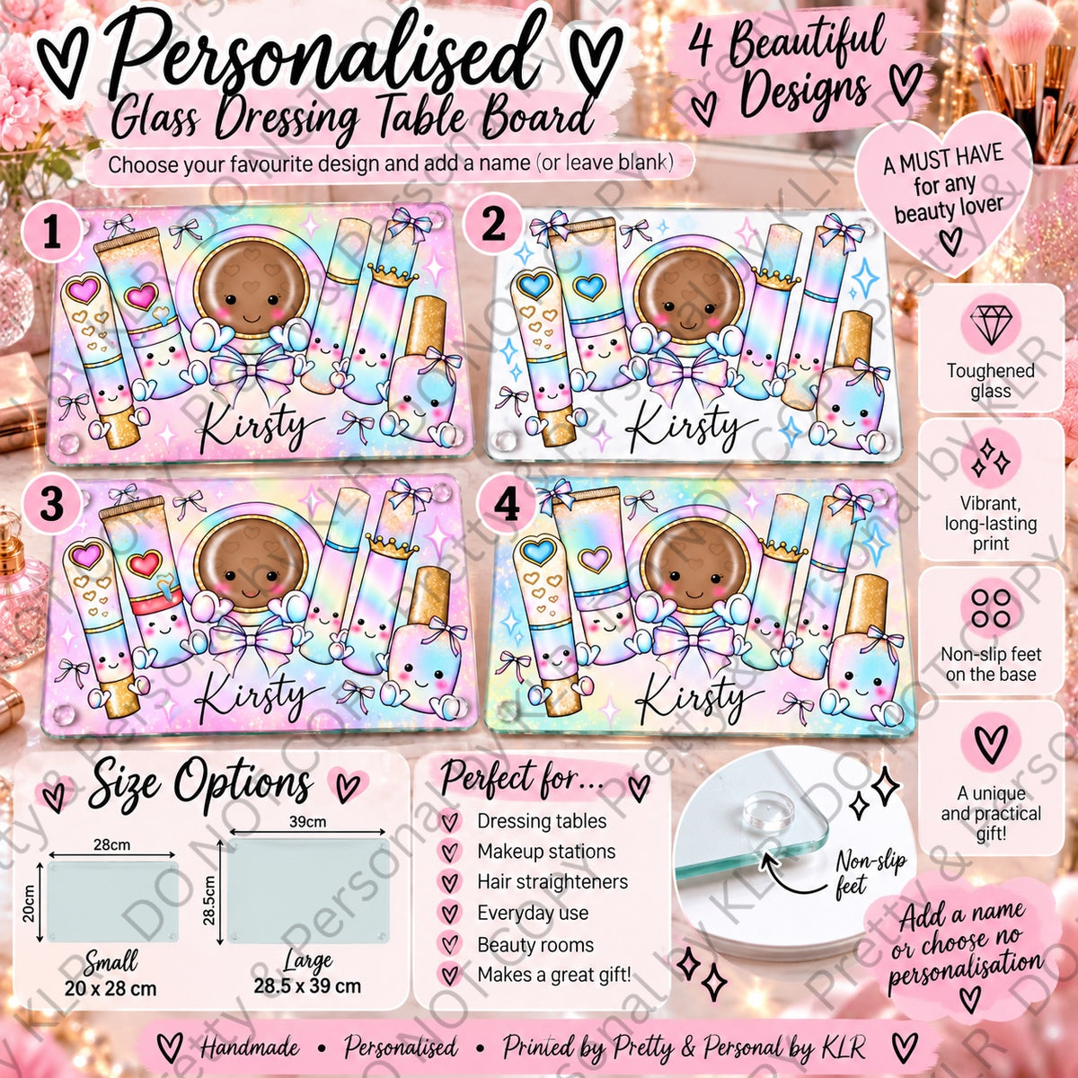 Pastel glass dressing table board designs