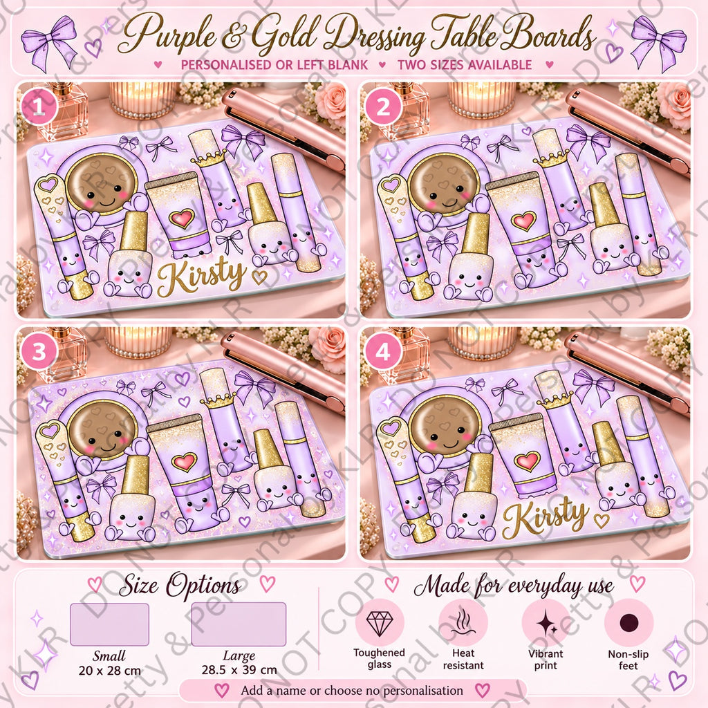 Purple and gold glass dressing table board designs