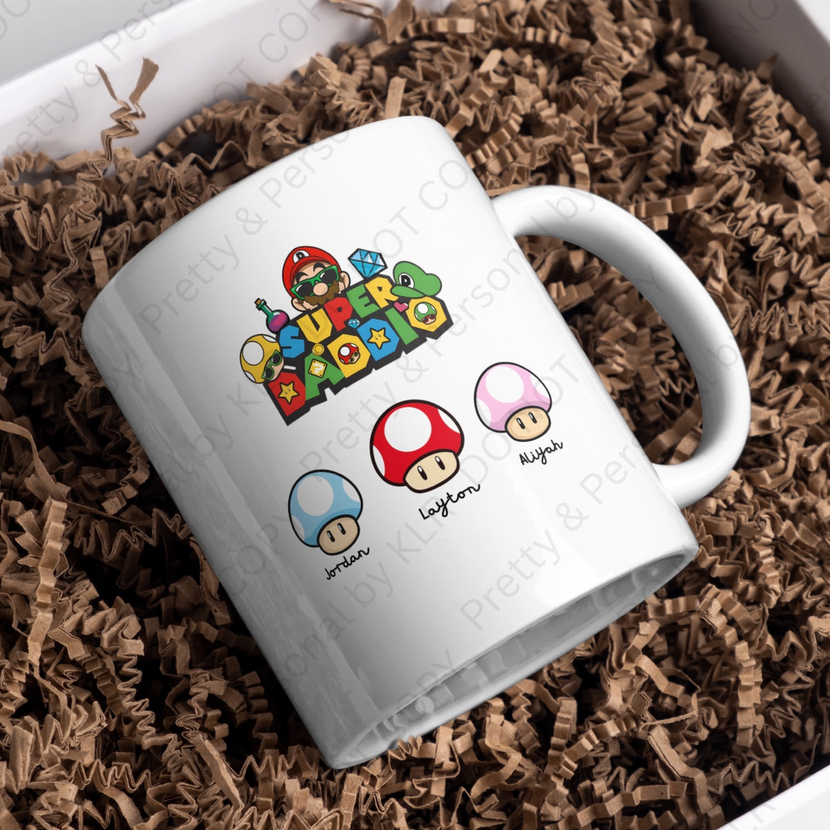 Super Daddio personalised gaming dad mug with three children's names