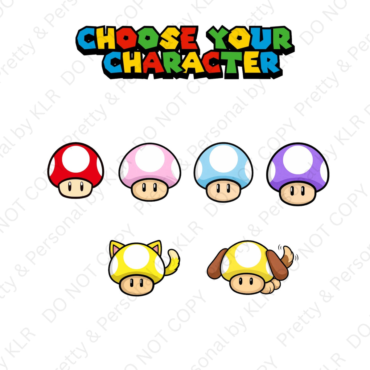 Six mushroom characters available to personalise with children's names