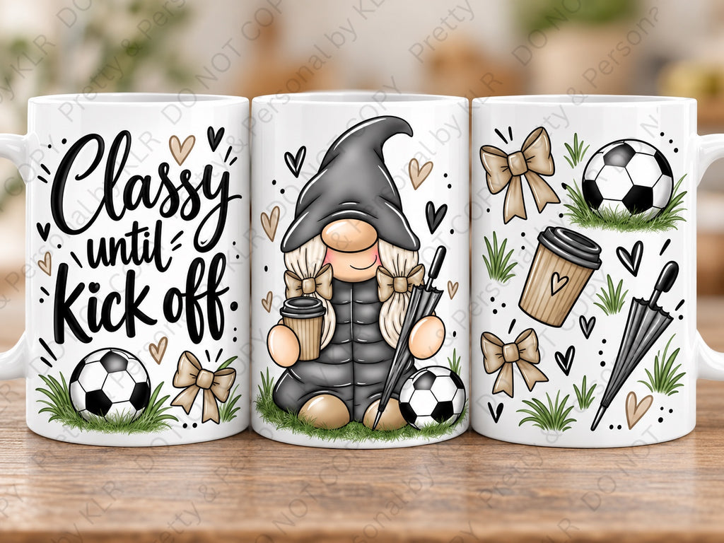 Football Mum gnome 11oz coffee mug Design 4 – Classy Until Kickoff front back side views