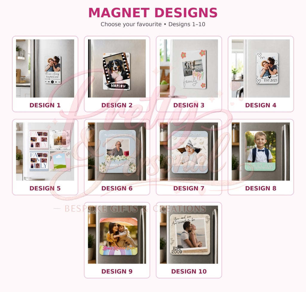 Personalised ceramic fridge magnet designs 1 to 10