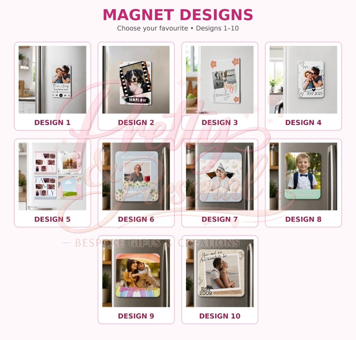 Personalised ceramic fridge magnet designs 1 to 10