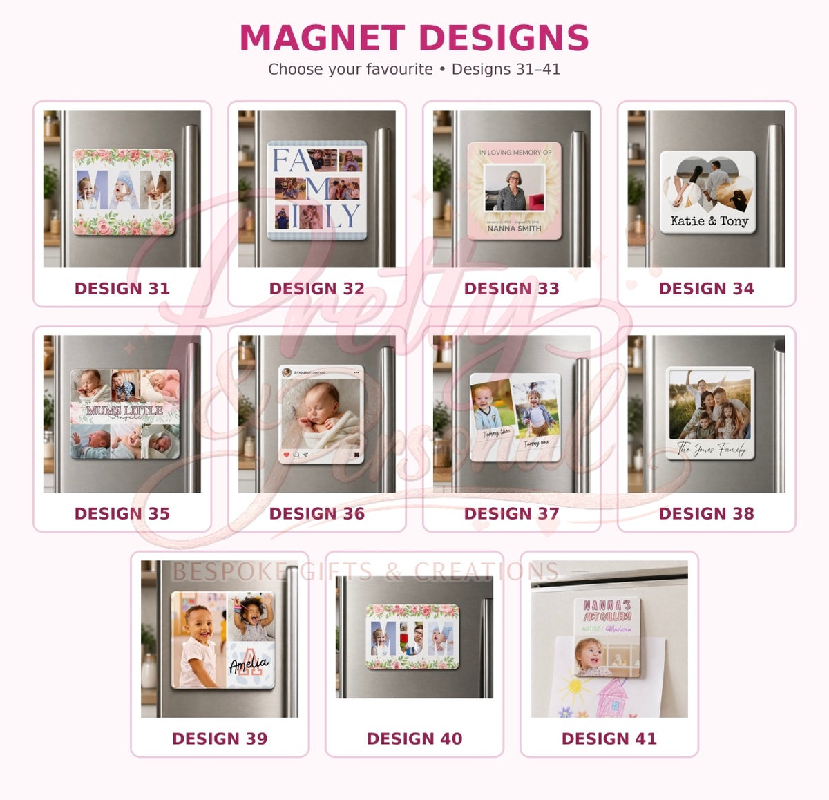 Personalised ceramic fridge magnet designs 31 to 41