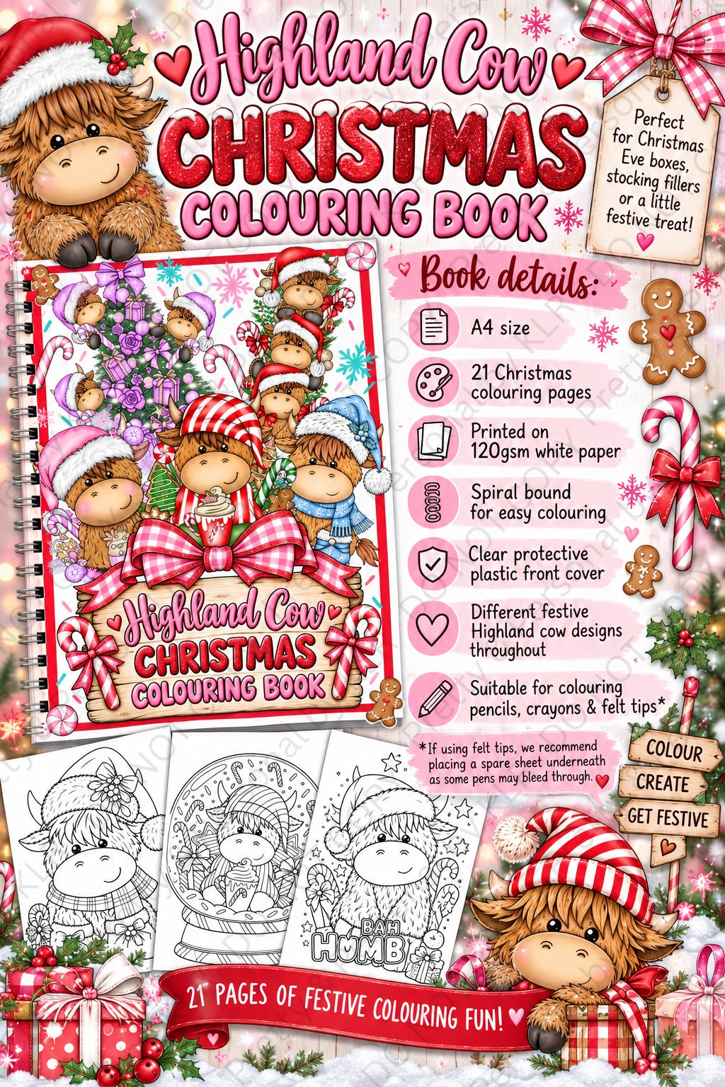Highland Cow Christmas Colouring Book details