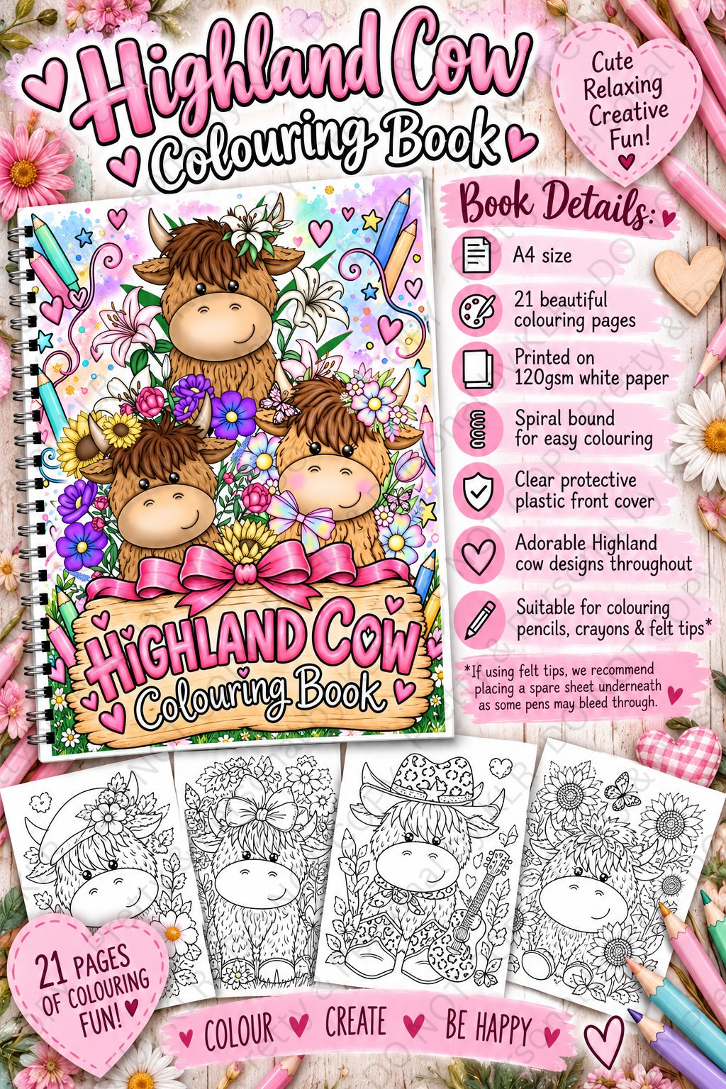 Highland Cow Colouring Book details