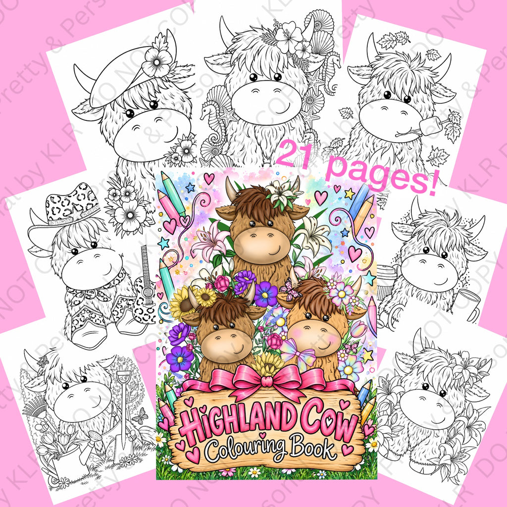Highland Cow Colouring Book page previews