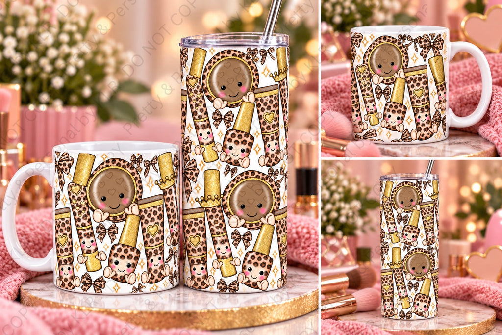 Matching leopard makeup skinny tumbler and ceramic mug gift ideas
