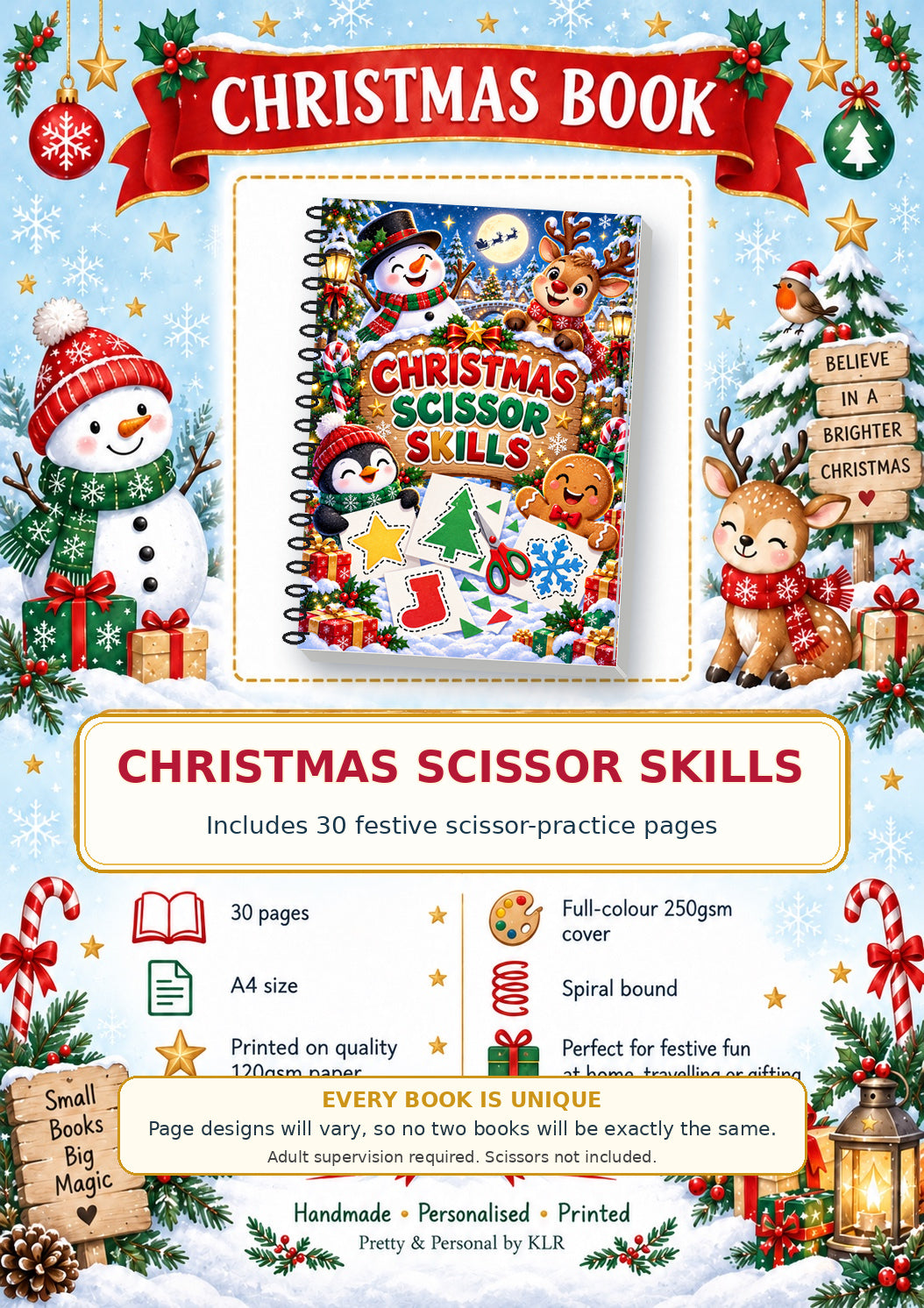 Magical Christmas Scissor Practice Book cover option