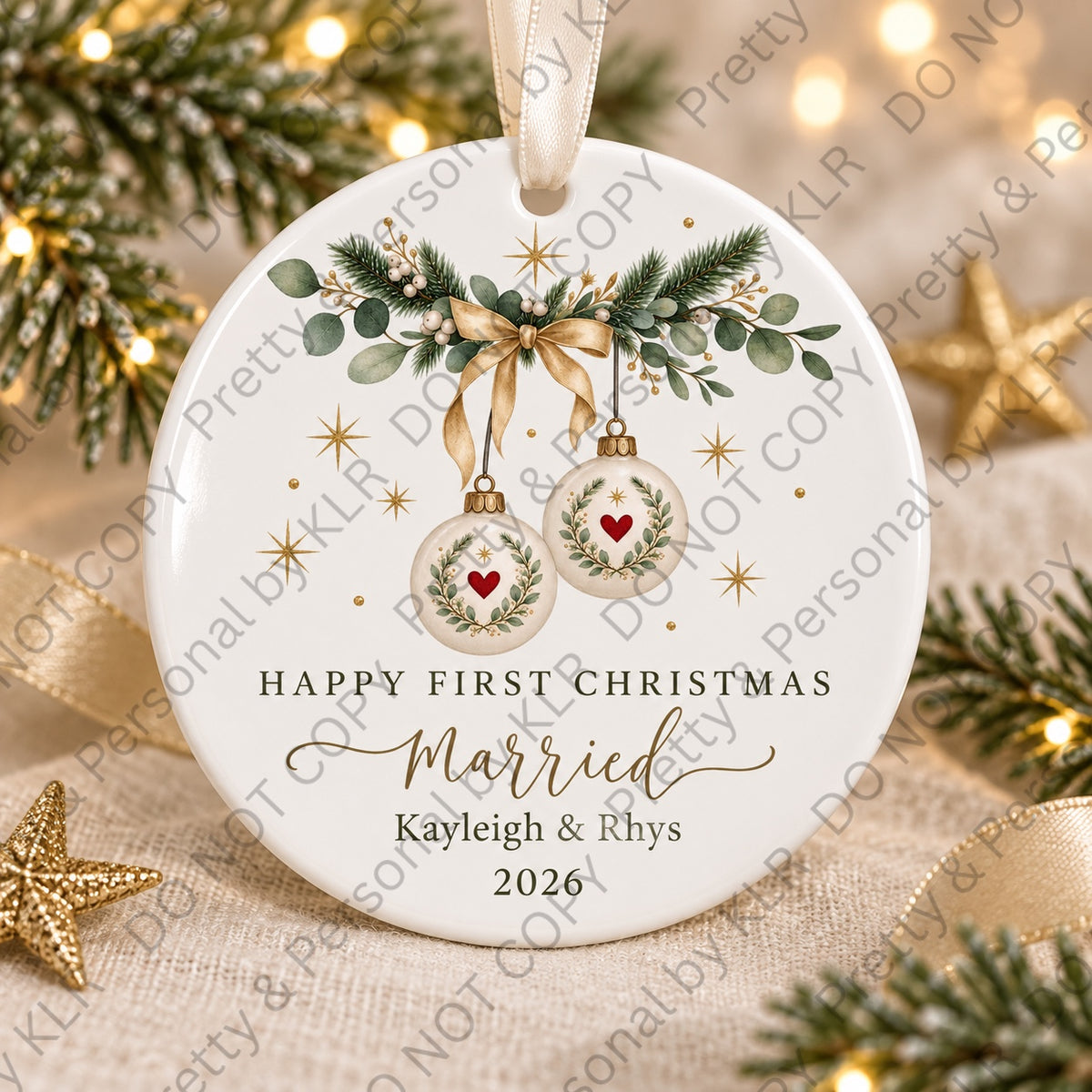 First Christmas married bauble close-up