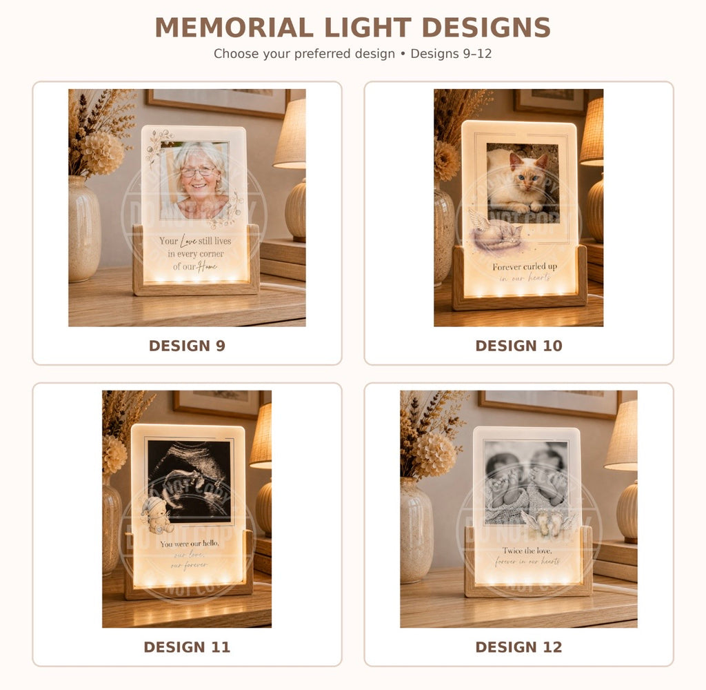 Personalised memorial LED glass photo panel designs 9 to 12