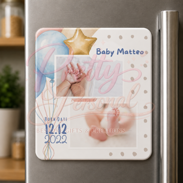 Personalised new baby ceramic fridge magnet