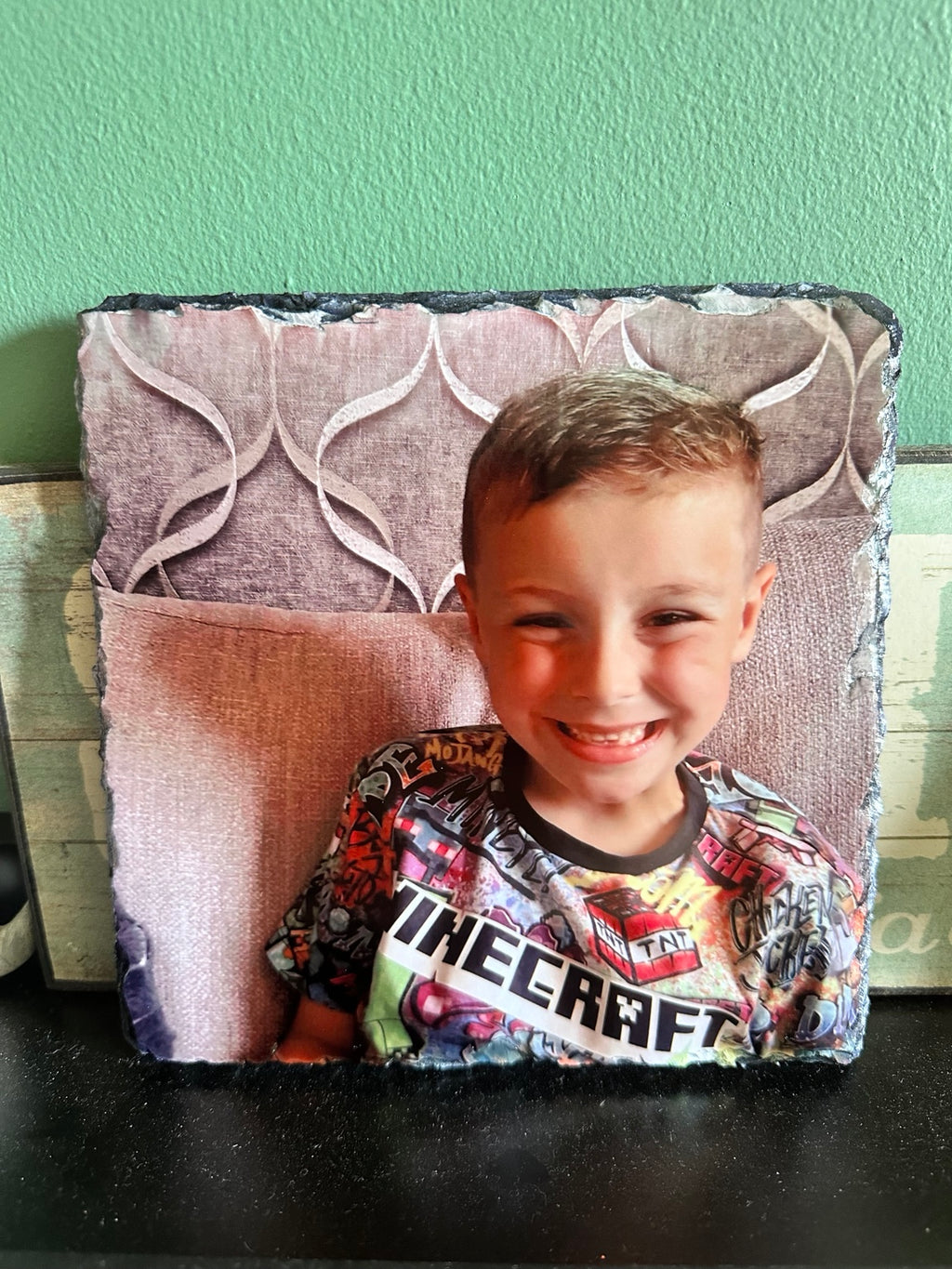 Personalised photo slate featuring a child