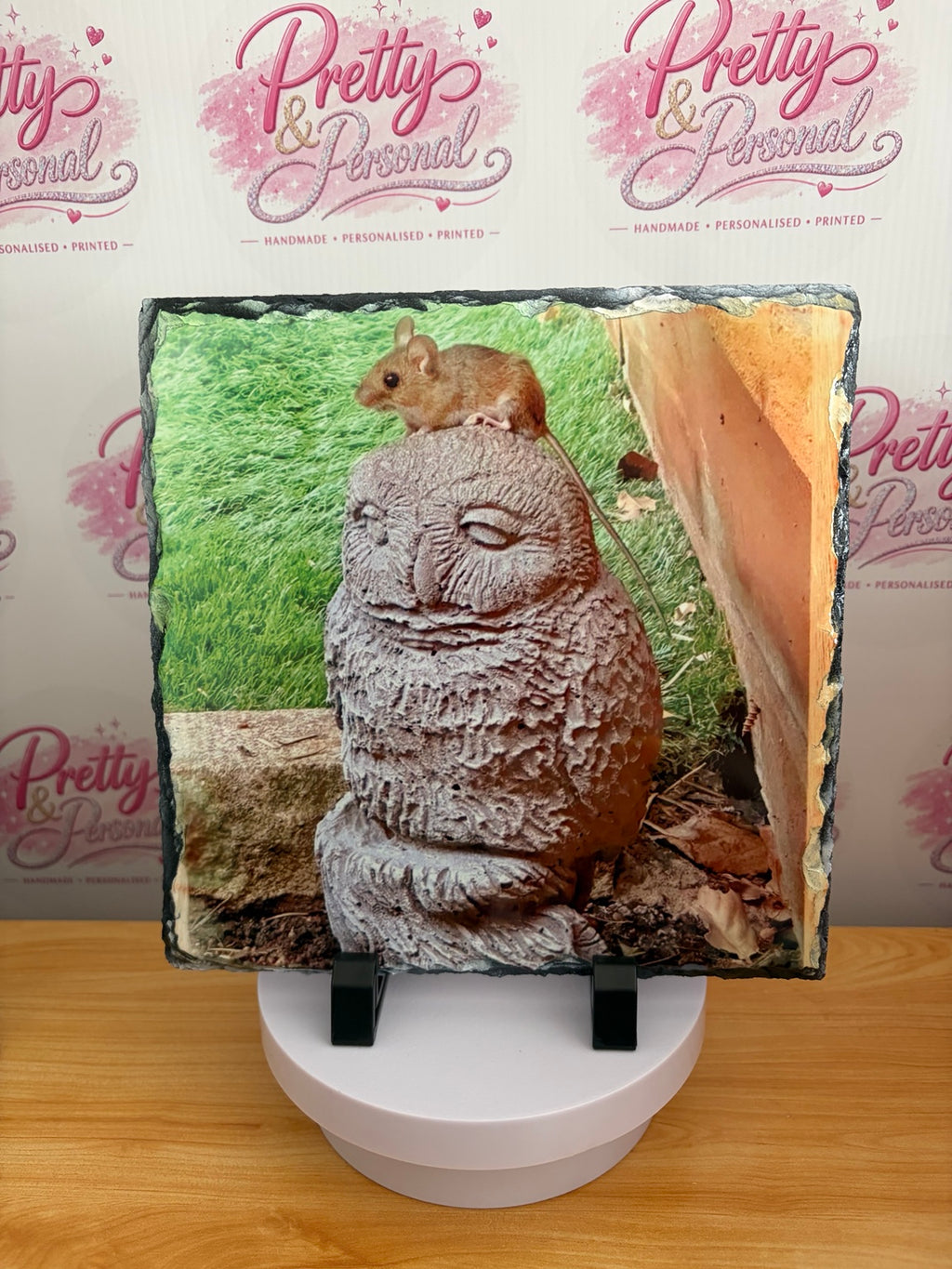 Personalised photo slate featuring a pet mouse