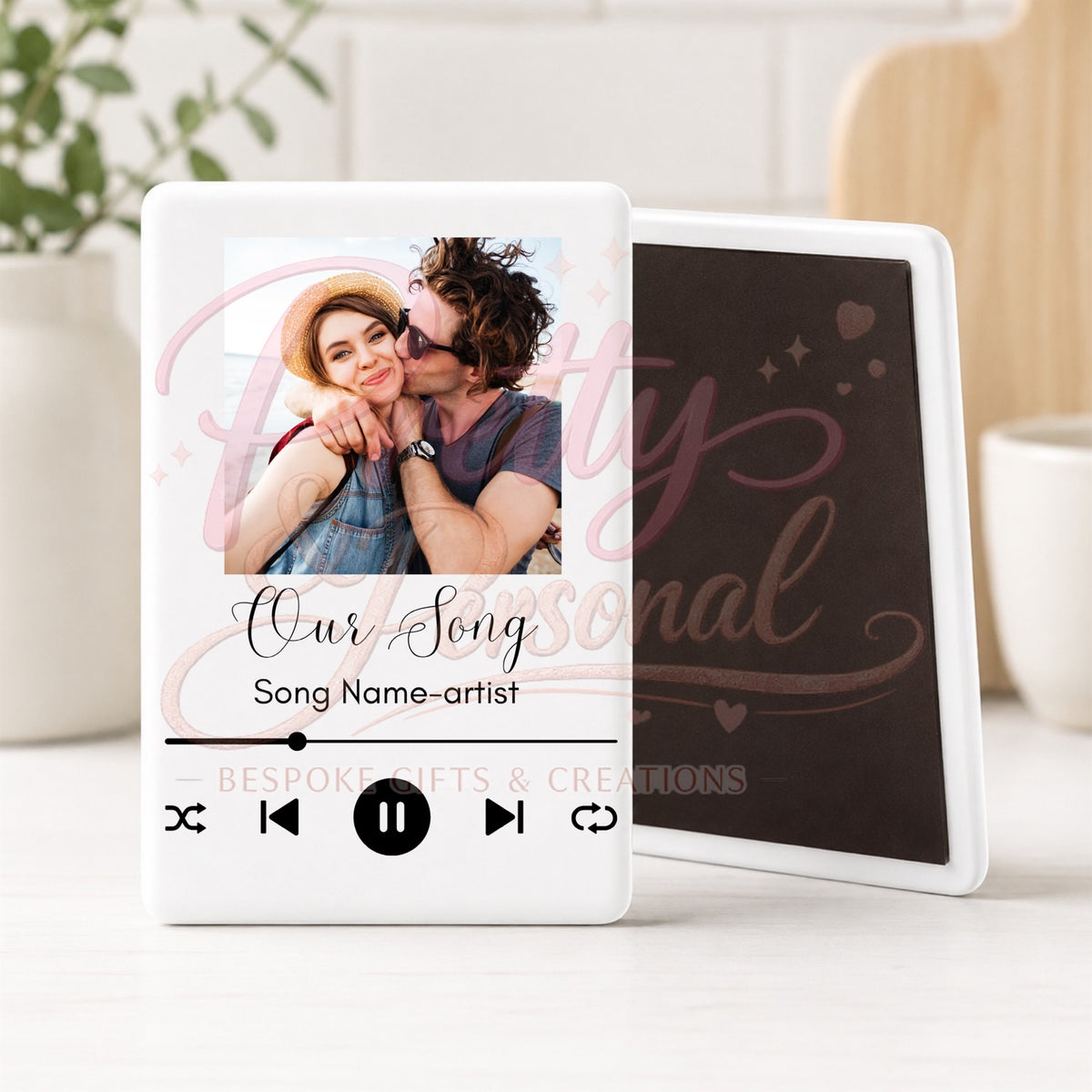 Personalised song and photo ceramic fridge magnet example
