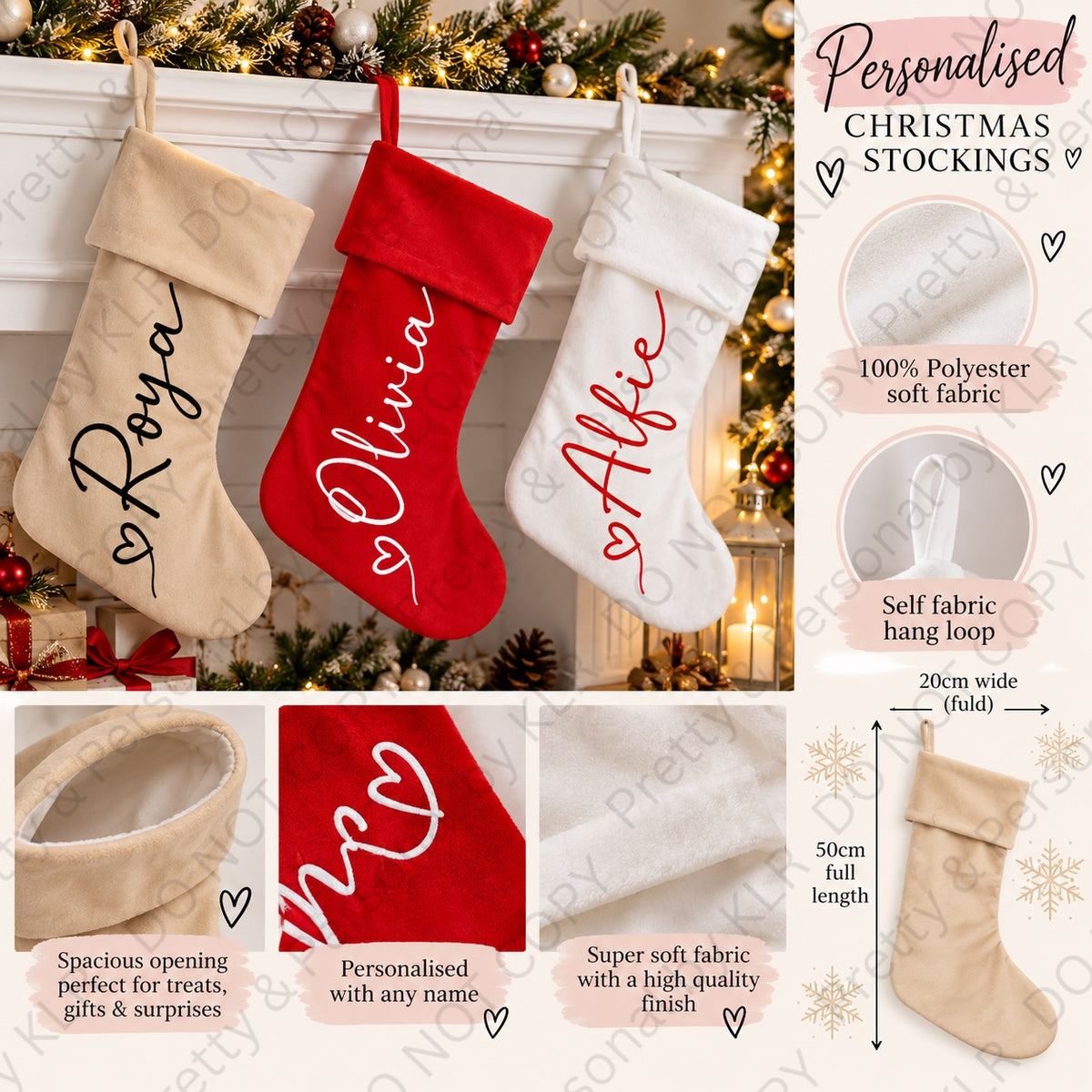 Font 1: heart-detail names up the side and stocking dimensions
