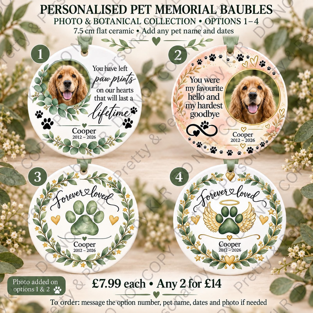 Pet memorial bauble options 1 to 4 – 7.5 cm