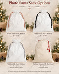 Four available photo Santa sack fabric and ribbon options