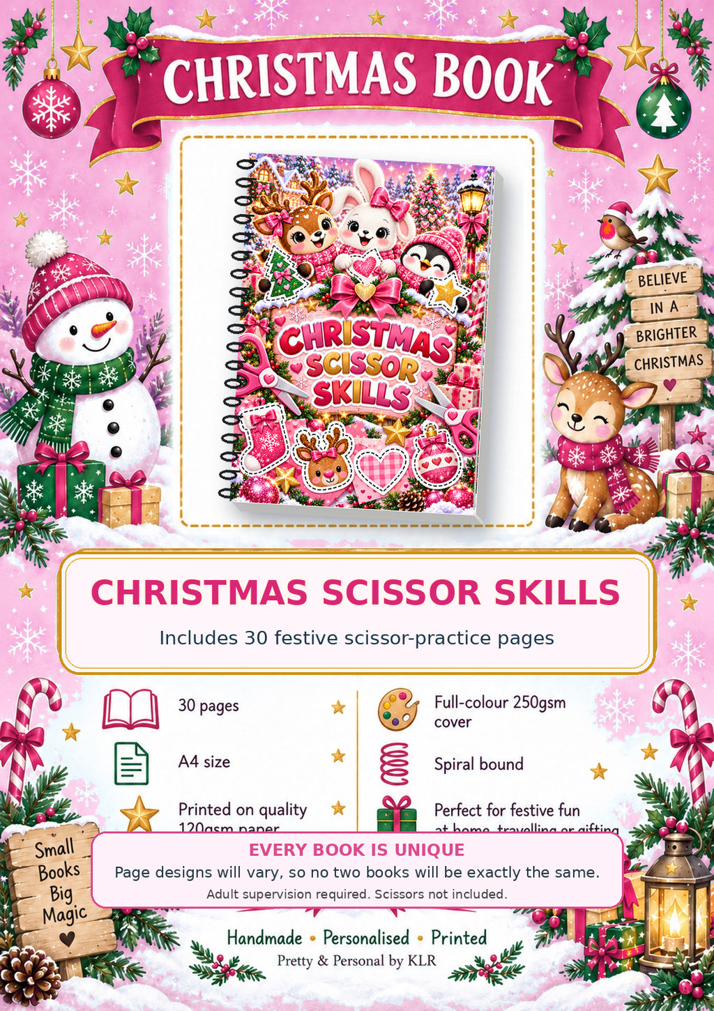 Pink Bow Party Scissor Practice Book cover option