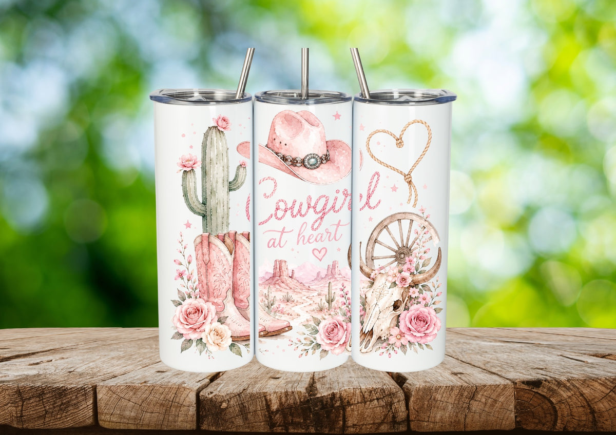 Pink Cowgirl at Heart 20 oz skinny tumbler