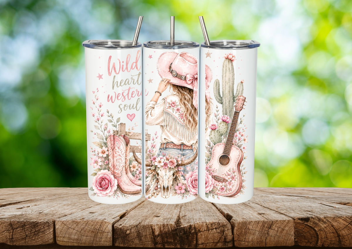 Pink Wild Heart Western Soul 20 oz skinny tumbler