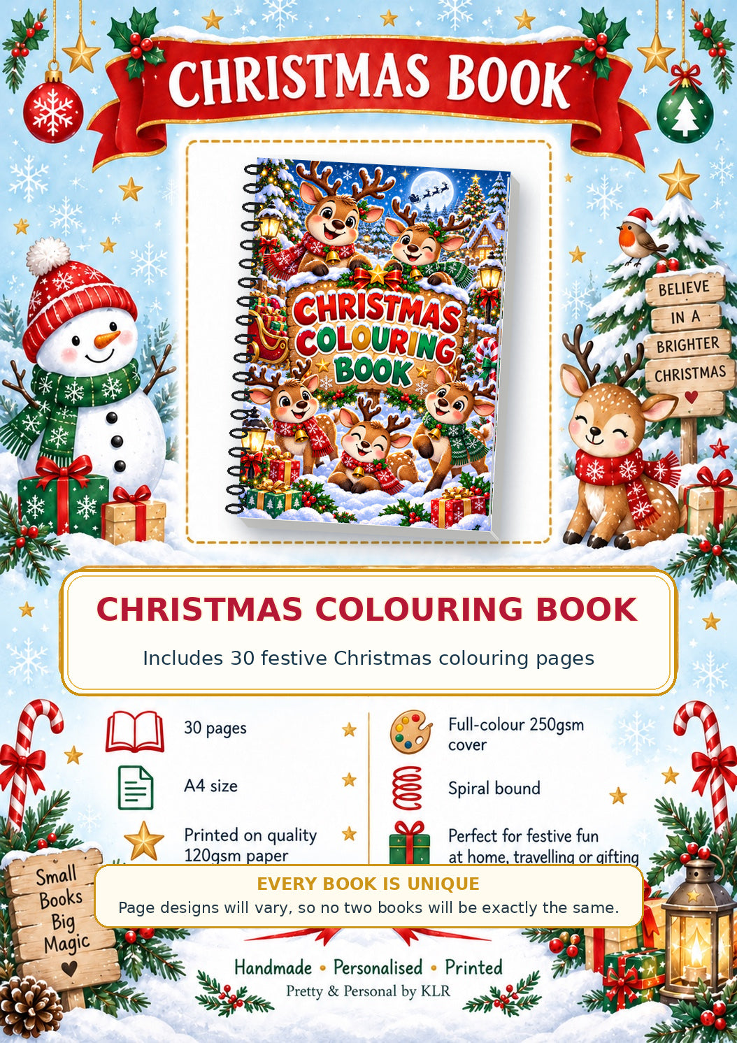Reindeer Christmas Colouring Book cover option