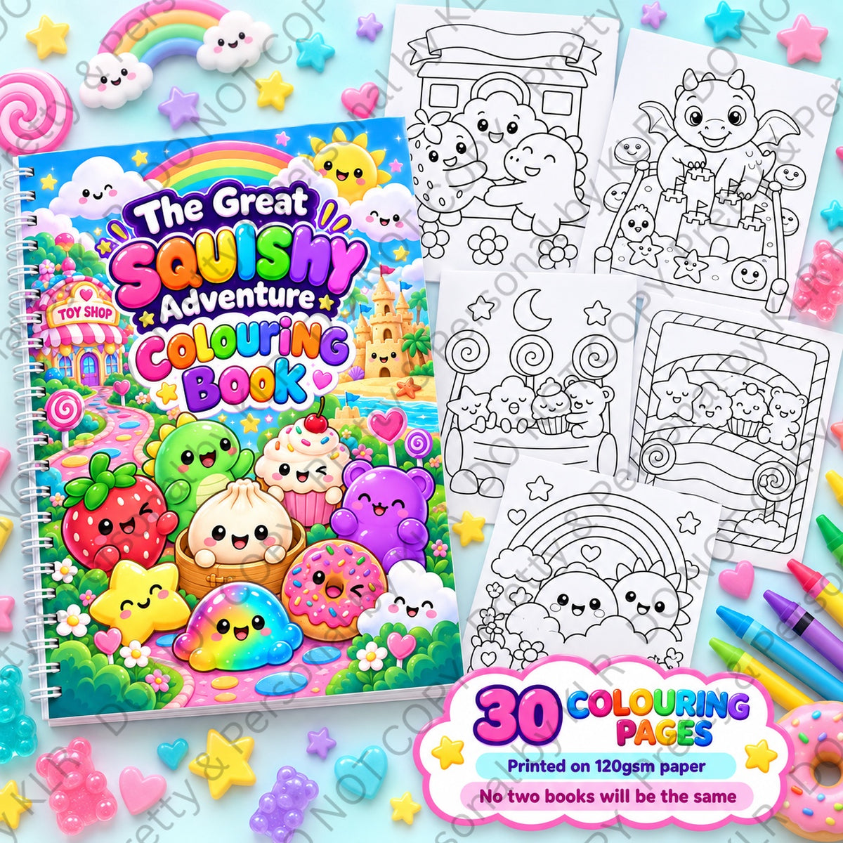 The Great Squishy Adventure A4 spiral colouring book with 30 pages