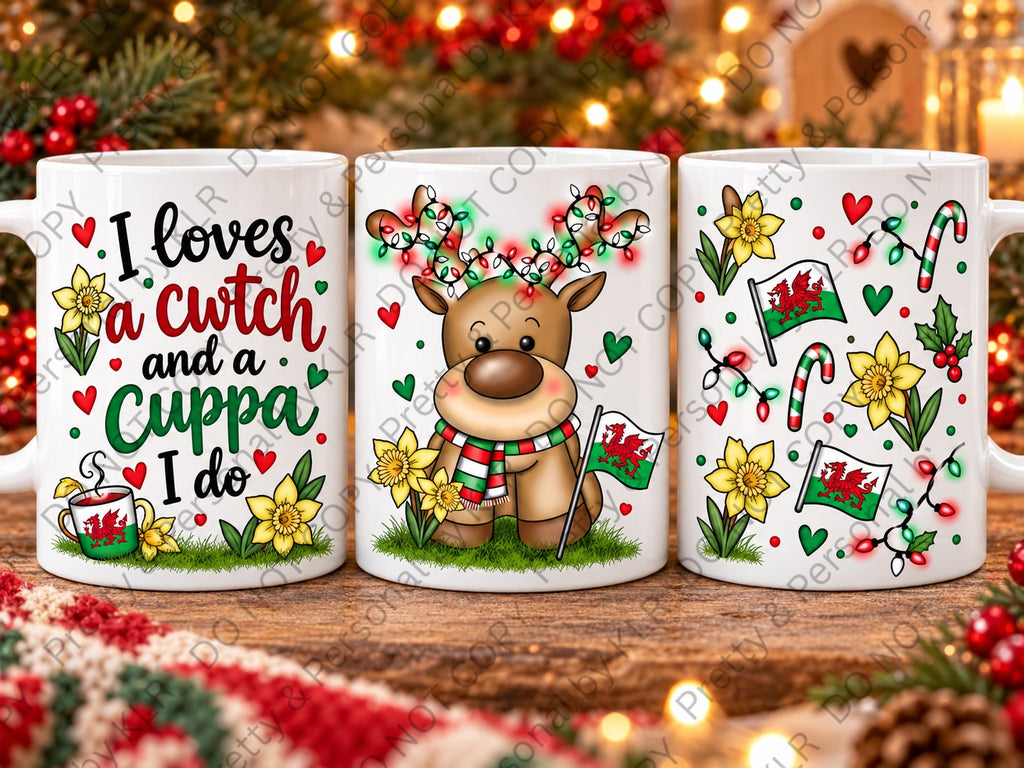 Welsh Christmas reindeer mug — cwtch-cuppa