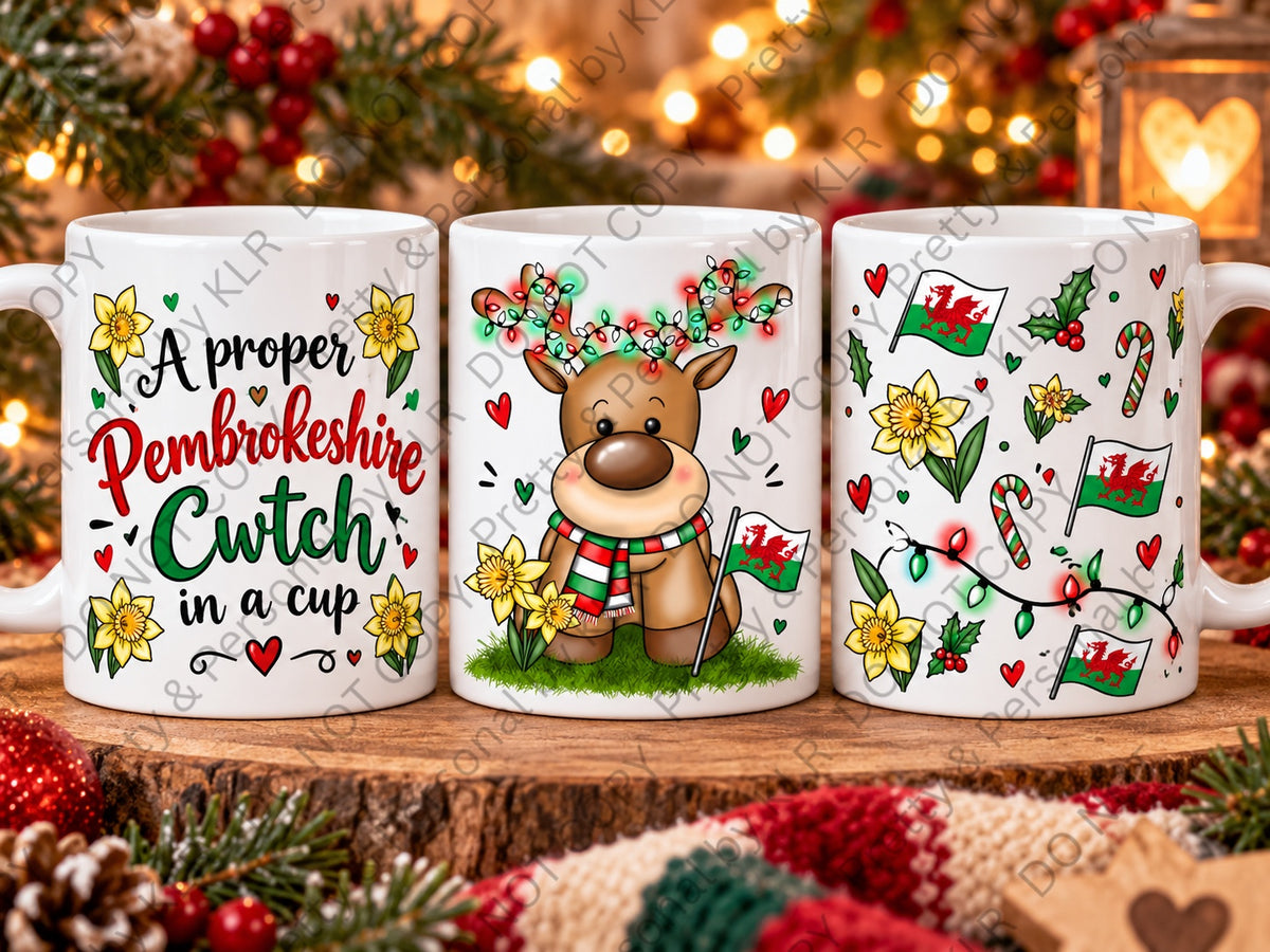 Welsh Christmas reindeer mug — pembrokeshire-cwtch